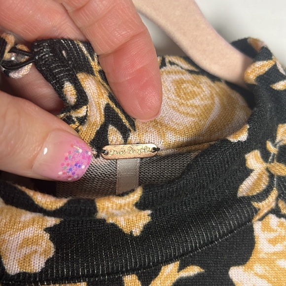 Free People Dinner Party Floral Long Sleeve Top Size Medium Black Combo - Picture 3 of 10